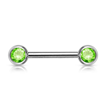Surgical Steel Externally Threaded Nipple Barbell with Front Facing CZ