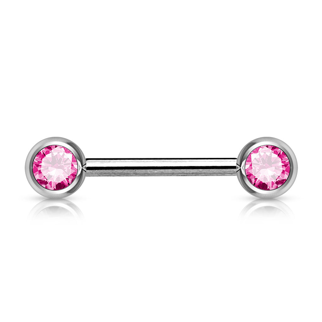 Surgical Steel Externally Threaded Nipple Barbell with Front Facing CZ
