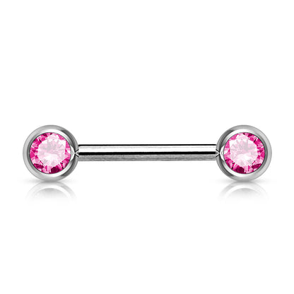 Surgical Steel Externally Threaded Nipple Barbell with Front Facing CZ