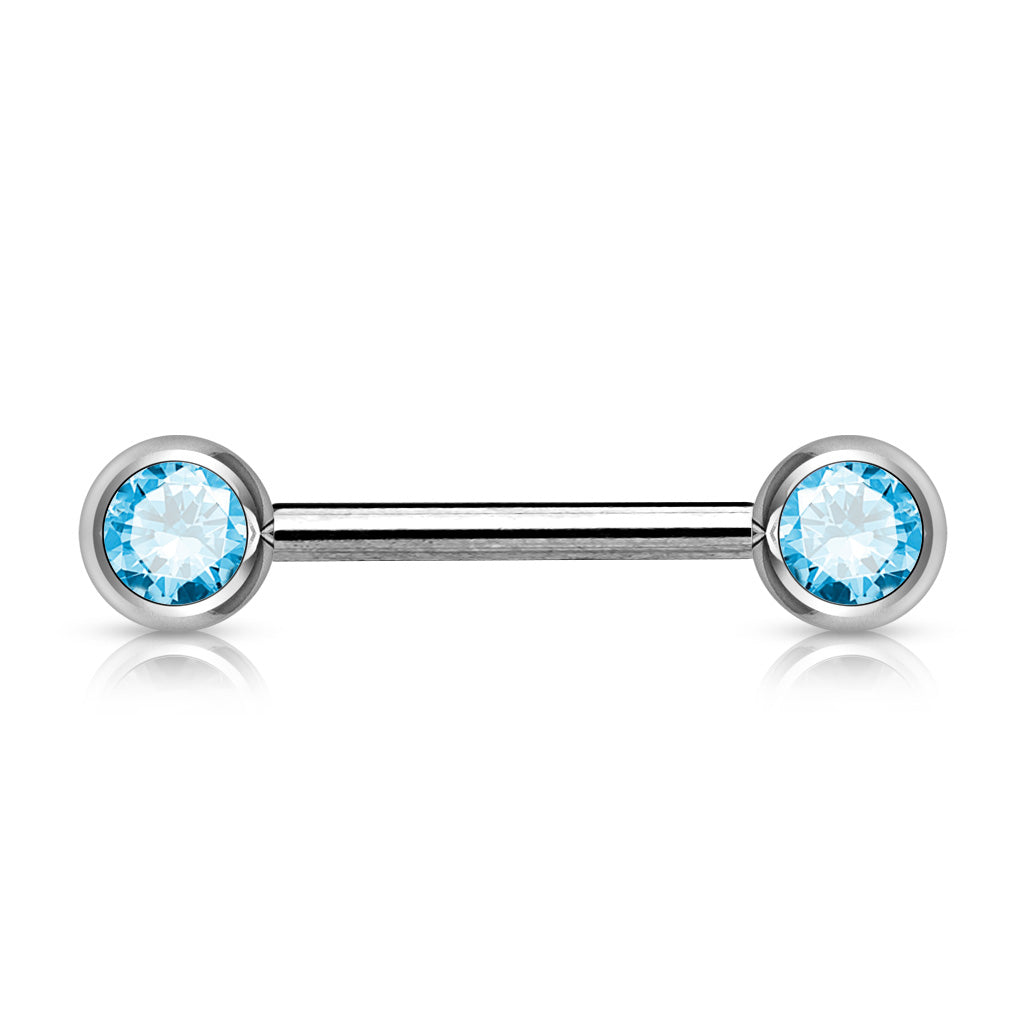 Surgical Steel Externally Threaded Nipple Barbell with Front Facing CZ
