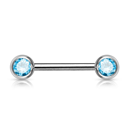 Surgical Steel Externally Threaded Nipple Barbell with Front Facing CZ