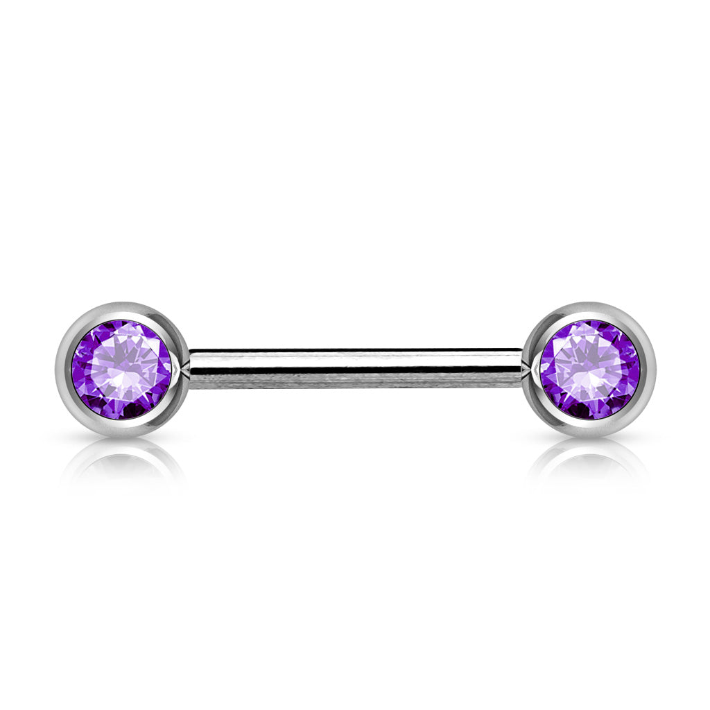Surgical Steel Externally Threaded Nipple Barbell with Front Facing CZ