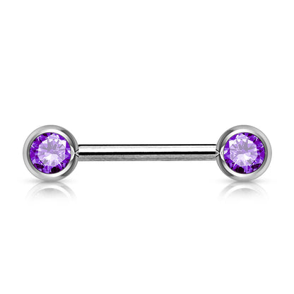 Surgical Steel Externally Threaded Nipple Barbell with Front Facing CZ