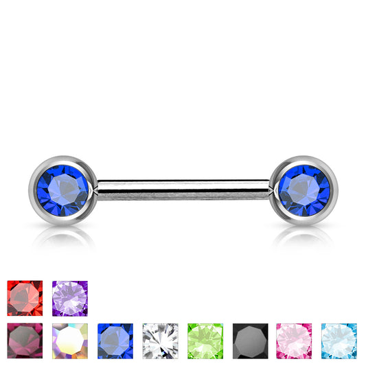 Surgical Steel Nipple Barbell with Front Facing CZ External Thread