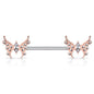 Surgical Steel/Brass Externally Threaded CZ Paved Butterfly Nipple Barbell (CLEARANCE)
