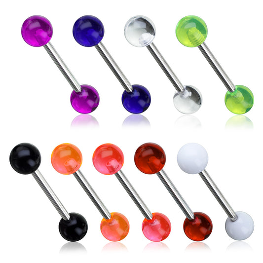 Surgical Steel Nipple/Tongue Barbell with Acrylic Balls
