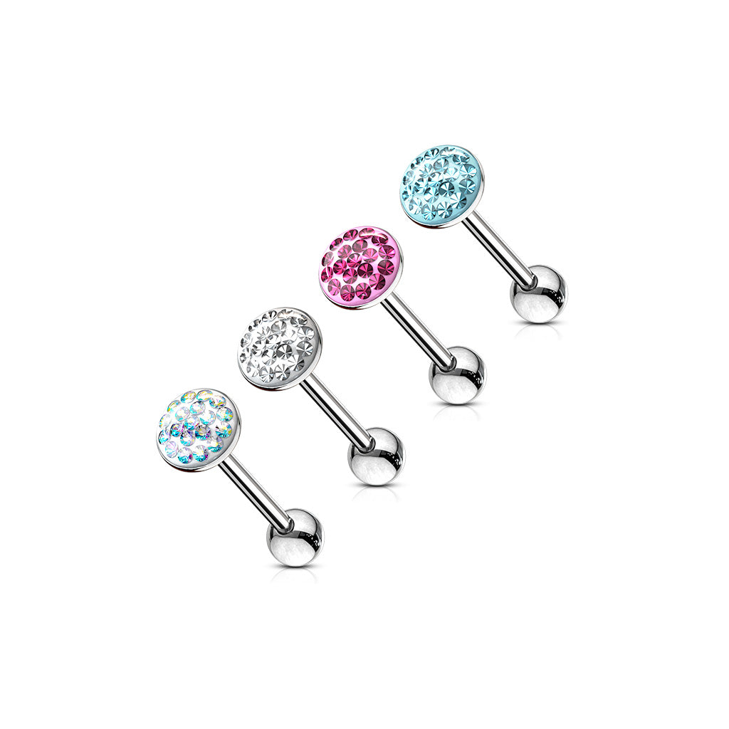 Surgical Steel Externally Threaded Tongue Barbell with Smooth Epoxy Paved Gem