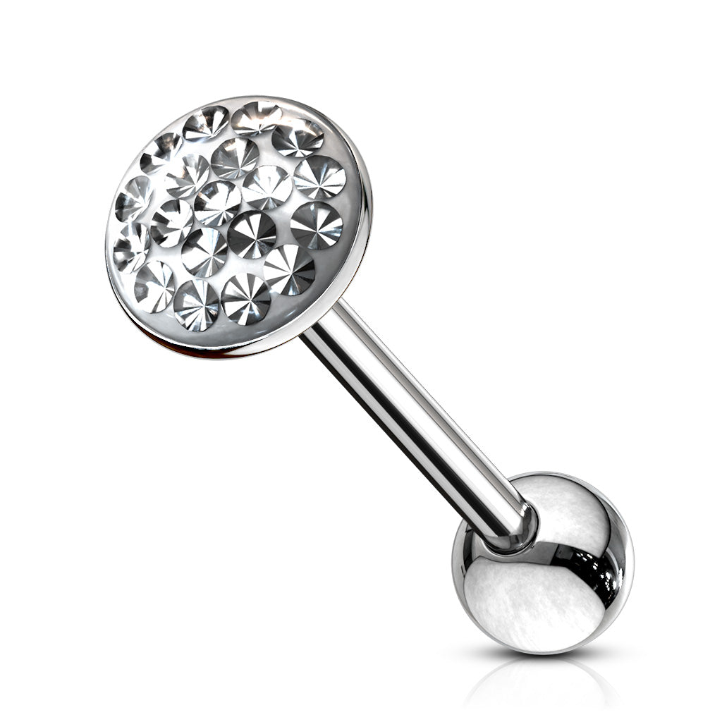Surgical Steel Externally Threaded Tongue Barbell with Smooth Epoxy Paved Gem