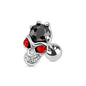 Surgical Steel Externally Threaded Red Eyed Skull in Hand Holding Black Gem Cartilage Barbell