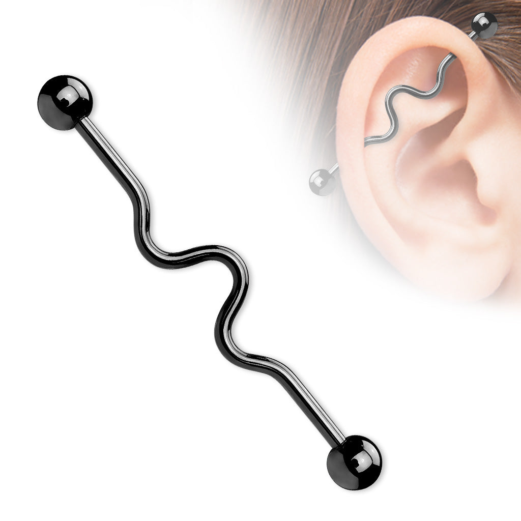 Surgical Steel Externally Threaded Wavy Industrial Barbell