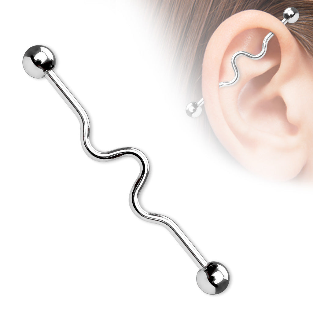 Surgical Steel Externally Threaded Wavy Industrial Barbell