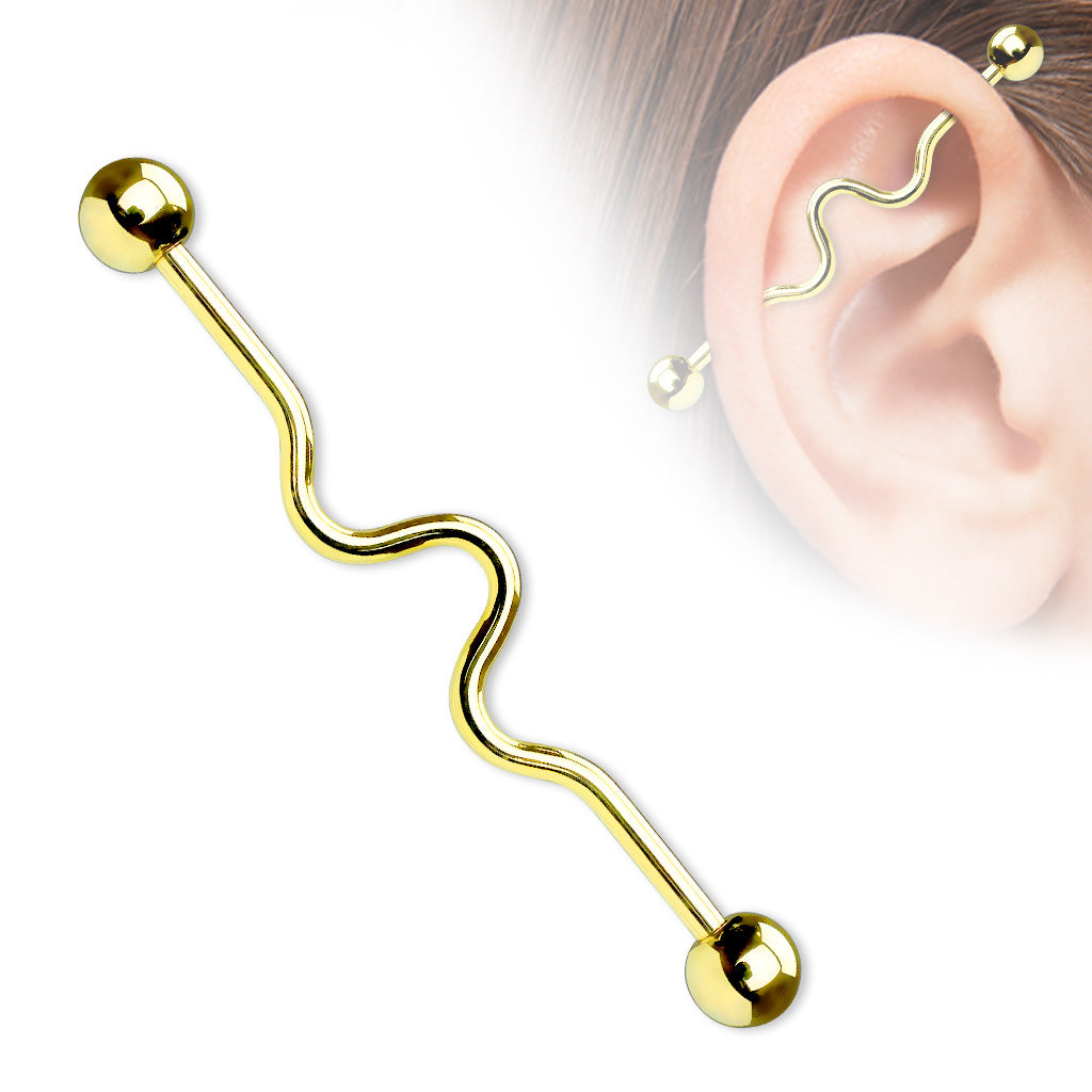 Surgical Steel Externally Threaded Wavy Industrial Barbell