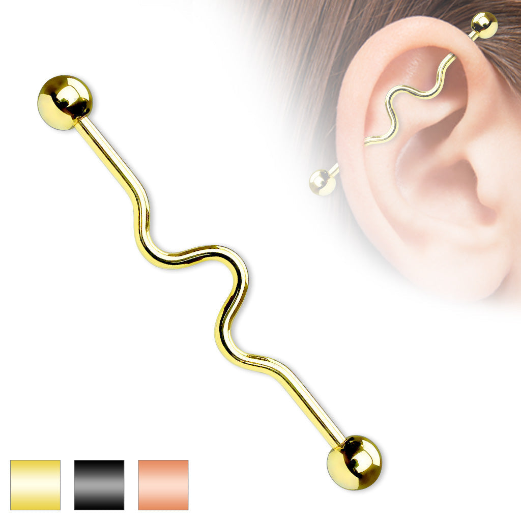 Surgical Steel Externally Threaded Wavy Industrial Barbell