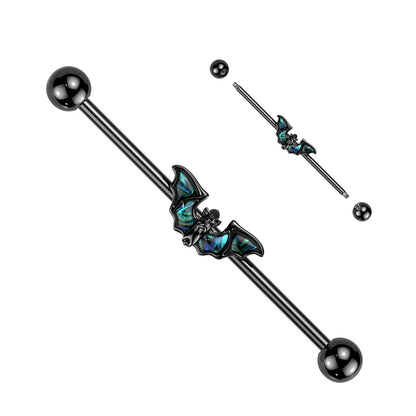 Surgical Steel/Brass Abalone Winged Bat Industrial Barbell (CLEARANCE)