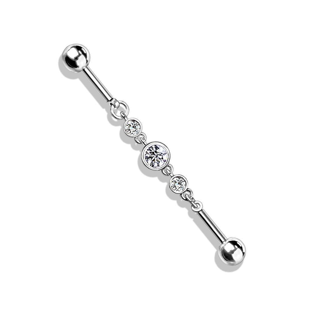 Surgical Steel/Brass Externally Threaded Industrial with Triple Round CZ Chain Middle (CLEARANCE)