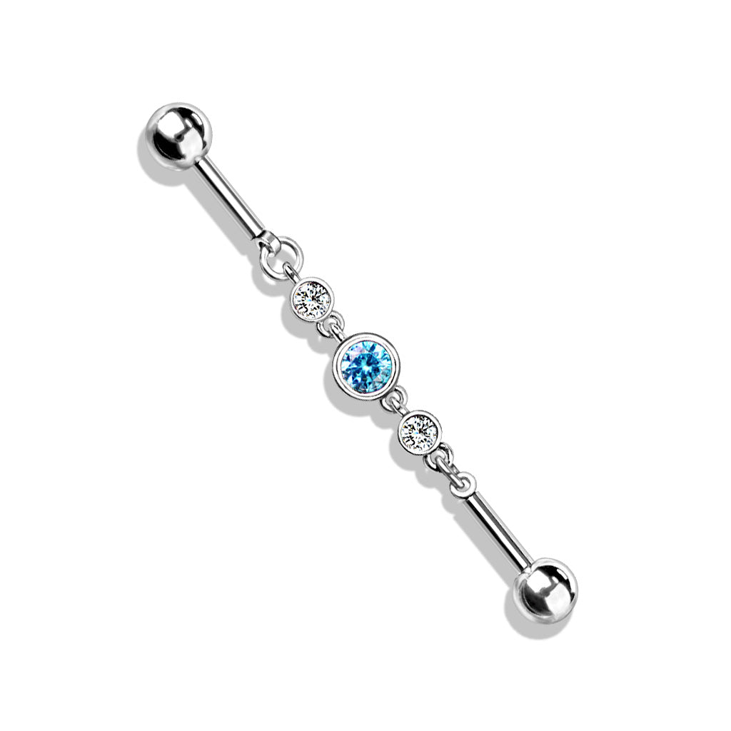 Surgical Steel/Brass Externally Threaded Industrial with Triple Round CZ Chain Middle (CLEARANCE)