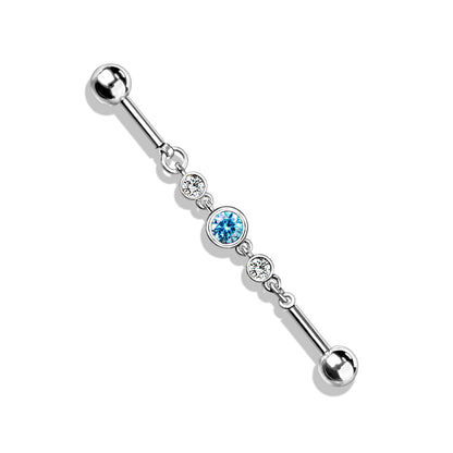 Surgical Steel/Brass Externally Threaded Industrial with Triple Round CZ Chain Middle (CLEARANCE)