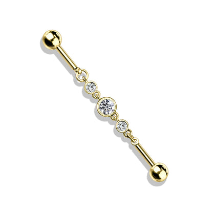 Surgical Steel/Brass Externally Threaded Industrial with Triple Round CZ Chain Middle (CLEARANCE)