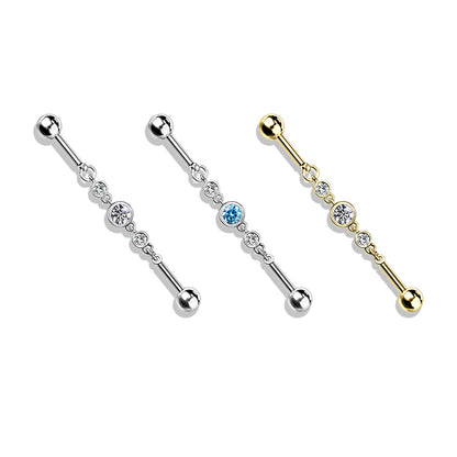 Surgical Steel/Brass Externally Threaded Industrial with Triple Round CZ Chain Middle (CLEARANCE)