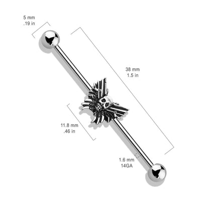 Surgical Steel/Brass Externally Threaded Skull Butterfly Industrial Barbell (CLEARANCE)