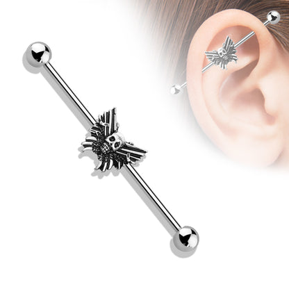 Surgical Steel/Brass Externally Threaded Skull Butterfly Industrial Barbell (CLEARANCE)