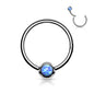 Surgical Steel Hinged Ring with Front Facing Single Opal Ball