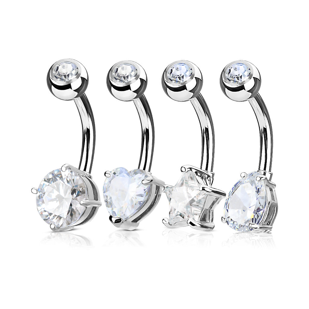 Surgical Steel/Brass Externally Threaded Belly Bananas in 4 Shapes - 4pc Set