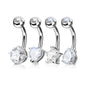 Surgical Steel/Brass Externally Threaded Belly Bananas in 4 Shapes - 4pc Set