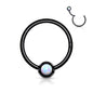 Surgical Steel Hinged Ring with Front Facing Single Opal Ball