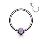 Surgical Steel Hinged Ring with Front Facing Single Opal Ball
