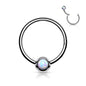 Surgical Steel Hinged Ring with Front Facing Single Opal Ball