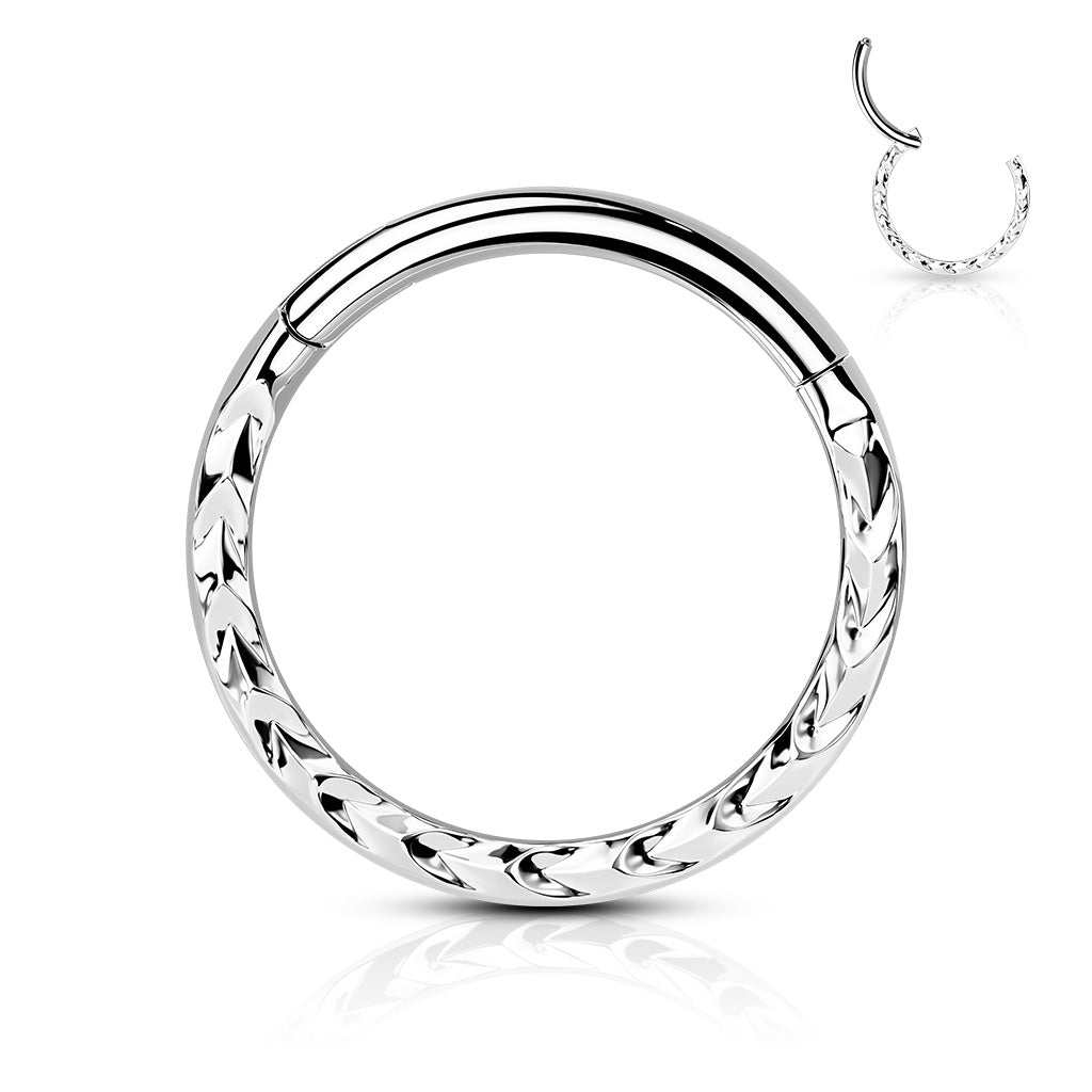 Surgical Steel Hinged Ring with Chevron Cut Front