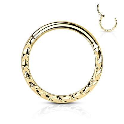 Surgical Steel Hinged Ring with Chevron Cut Front
