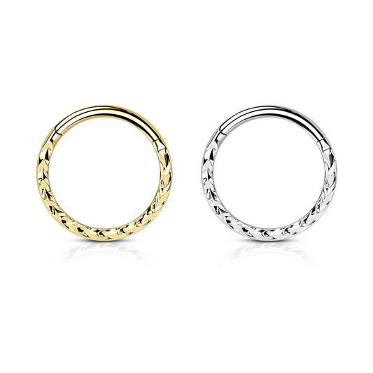 Surgical Steel Hinged Ring with Chevron Cut Front