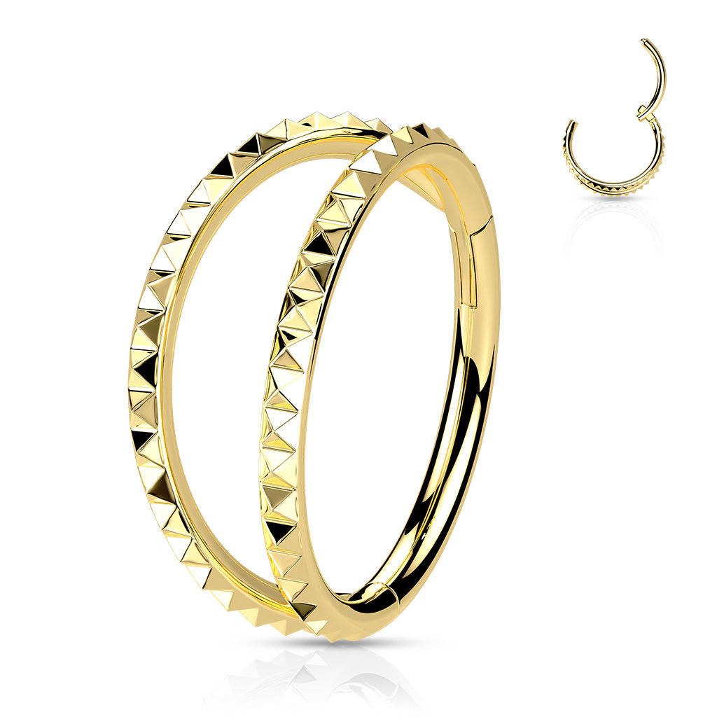 Surgical Steel Hinged Double Separated Row Pyramid Cut Ring