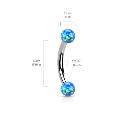 Surgical Steel Internally Threaded Curved Barbell with Opal Ball Ends