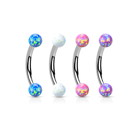 Surgical Steel Internally Threaded Curved Barbell with Opal Ball Ends
