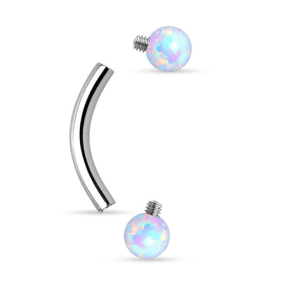Surgical Steel Internally Threaded Curved Barbell with Opal Ball Ends