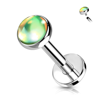 Surgical Steel Internally Threaded Labret w/ Iridescent Stone Top