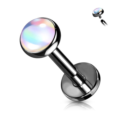 Surgical Steel Internally Threaded Labret w/ Iridescent Stone Top