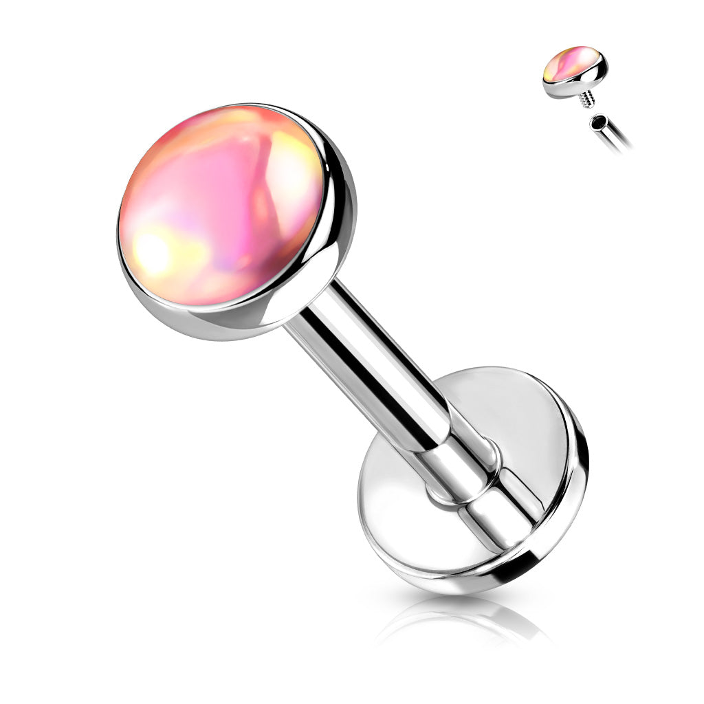 Surgical Steel Internally Threaded Labret w/ Iridescent Stone Top