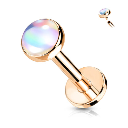 Surgical Steel Internally Threaded Labret w/ Iridescent Stone Top