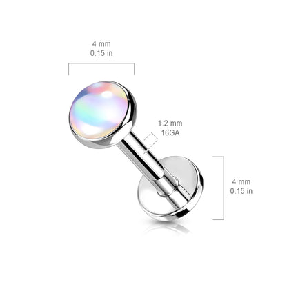 Surgical Steel Internally Threaded Labret w/ Iridescent Stone Top