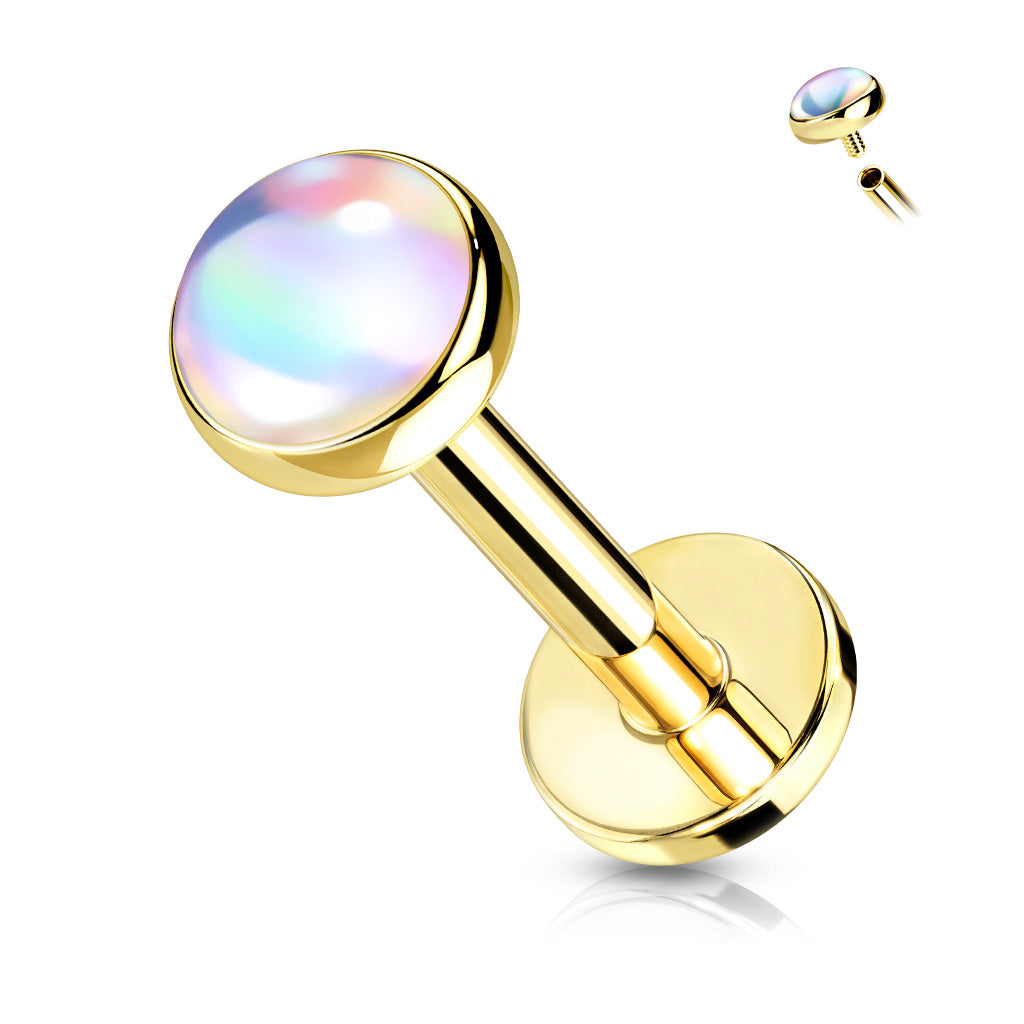 Surgical Steel Internally Threaded Labret w/ Iridescent Stone Top