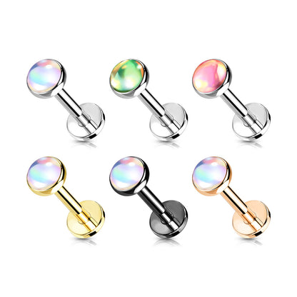 Surgical Steel Internally Threaded Labret w/ Iridescent Stone Top