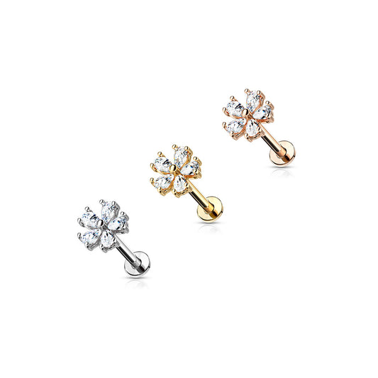 Internal Threaded Surgical Steel 5 CZ Petal Opened Flower Labret