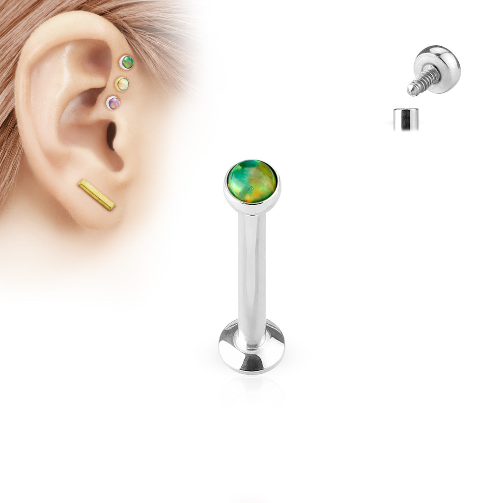 Surgical Steel Internally Threaded Labret w/ Flat Opal Stone Top