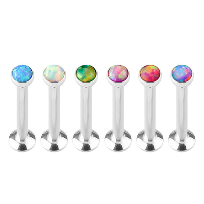 Surgical Steel Internally Threaded Labret w/ Flat Opal Stone Top