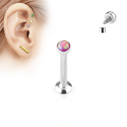 Surgical Steel Internally Threaded Labret w/ Flat Opal Stone Top