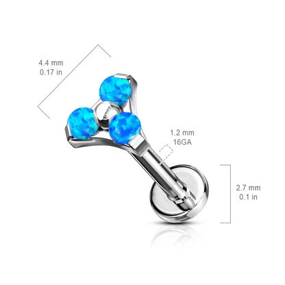 Surgical Steel Internally Threaded Opal or CZ Trinity Triangle Labret